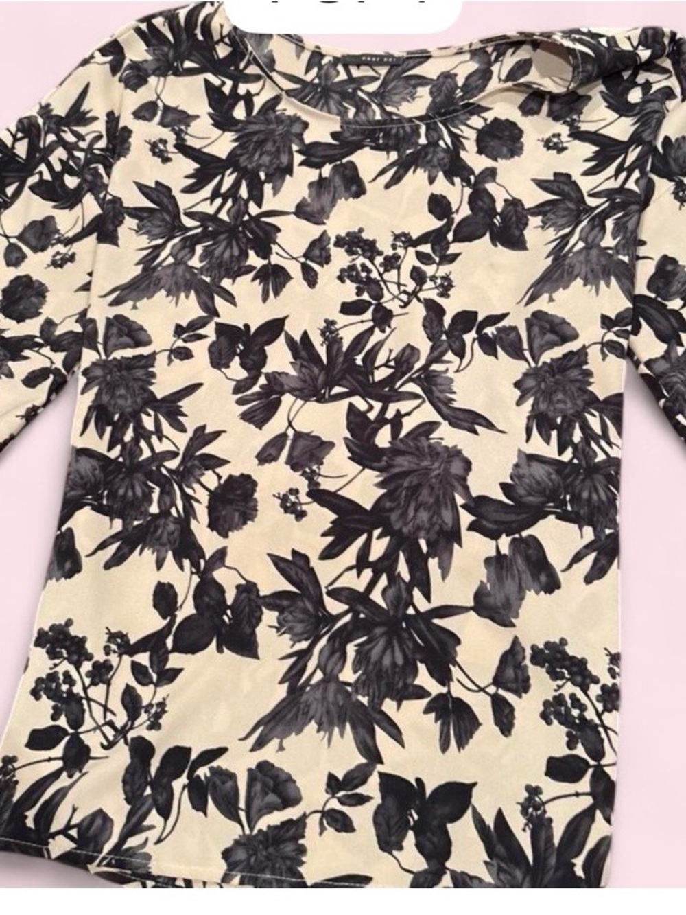 West Kei Black Floral Boatneck Top on Cream